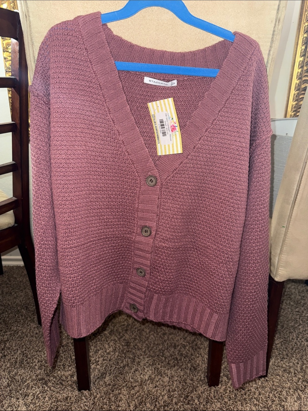 Staccato Dusty Mauve Button-Front V-Neck Cardigan Size S